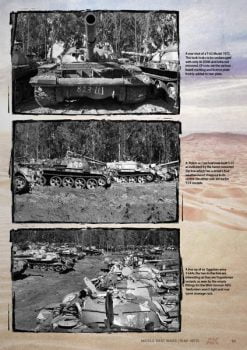 Black & white photos of captured Arab tanks