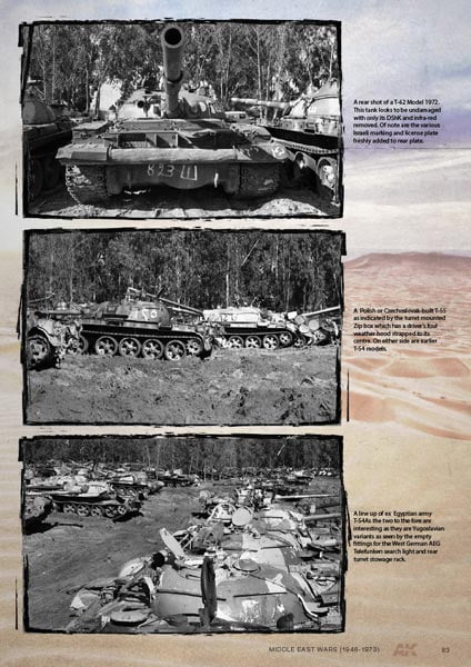 Black & white photos of captured Arab tanks