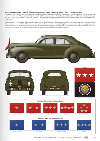 Staff car and US Army rank badges